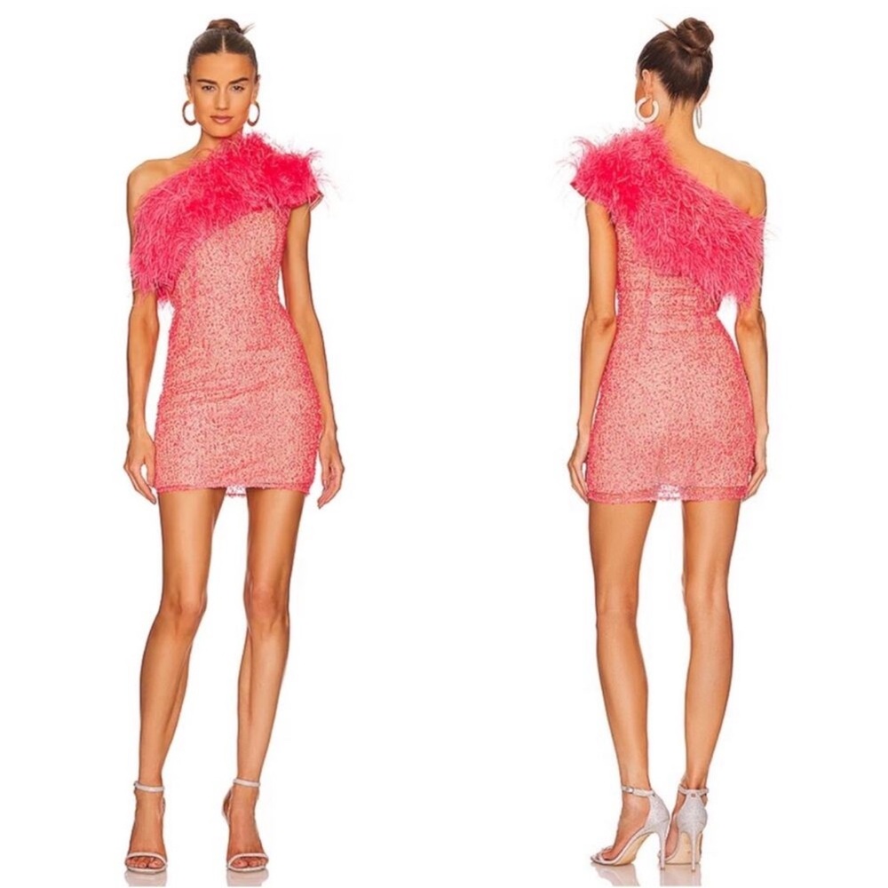 Bronx and Banco Lulu Pink Feather & Sequin Mini Dress